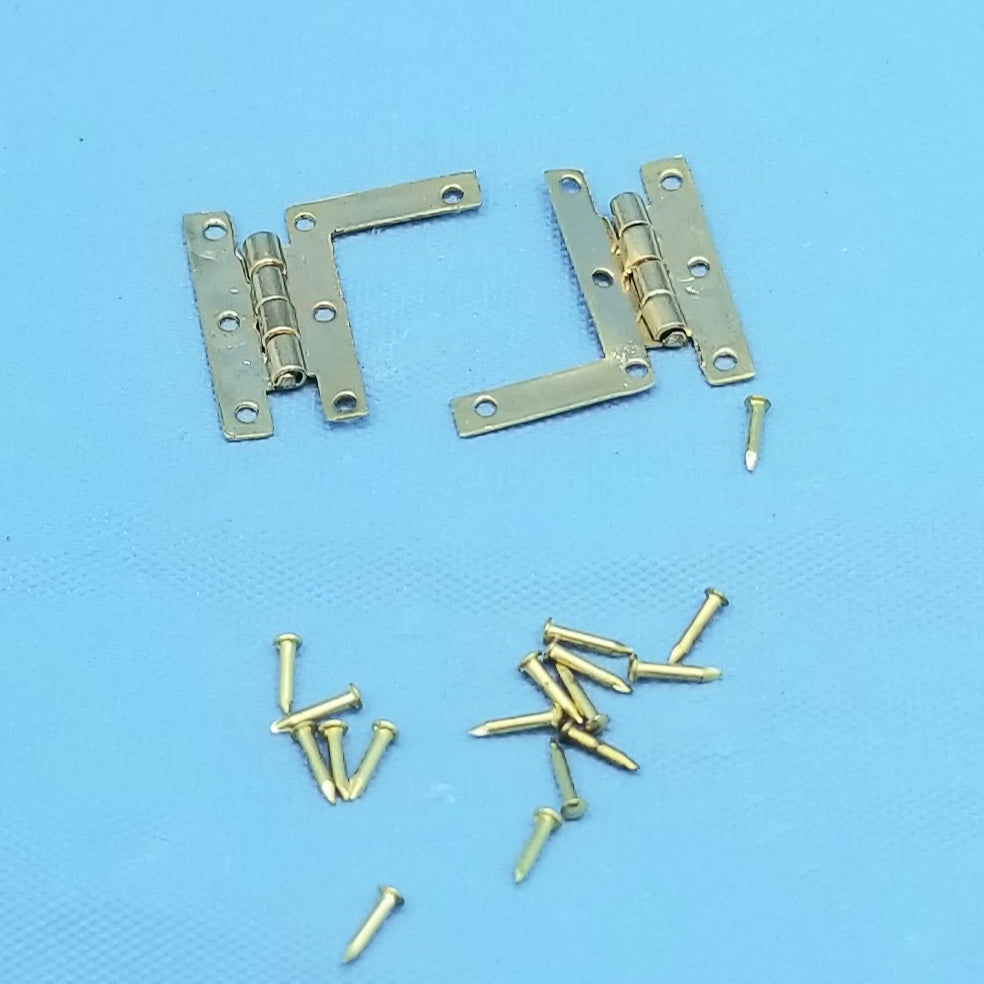 HL Hinges with Nails - Brass - Set of 4 - 1/12 Scale Dollhouse Miniature