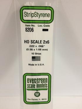 Evergreen HO Strips - 2" x 6" - Opaque White Polystyrene - #8206