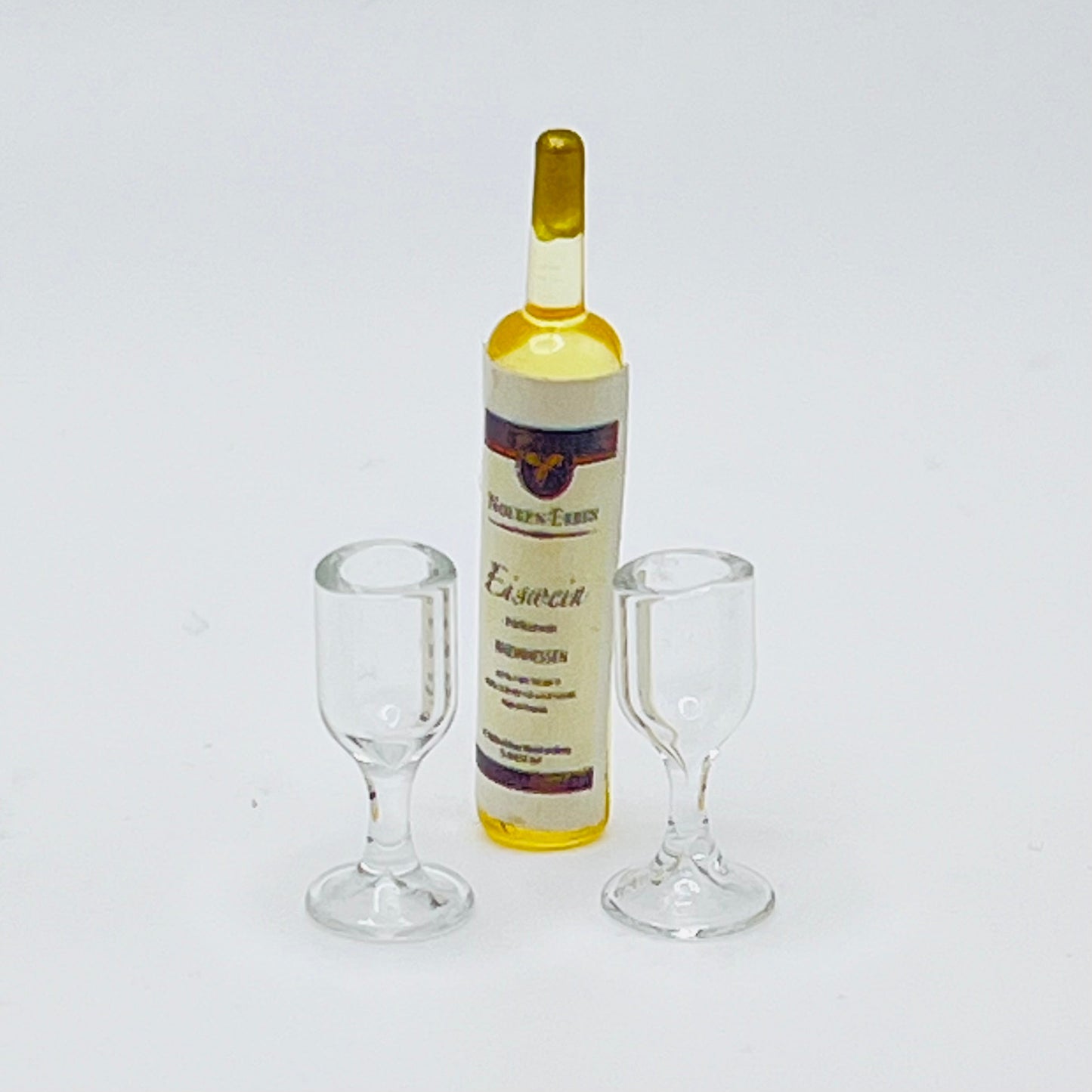 Bottle of Wine with 2 Wine Glasses - Dollhouse Miniature