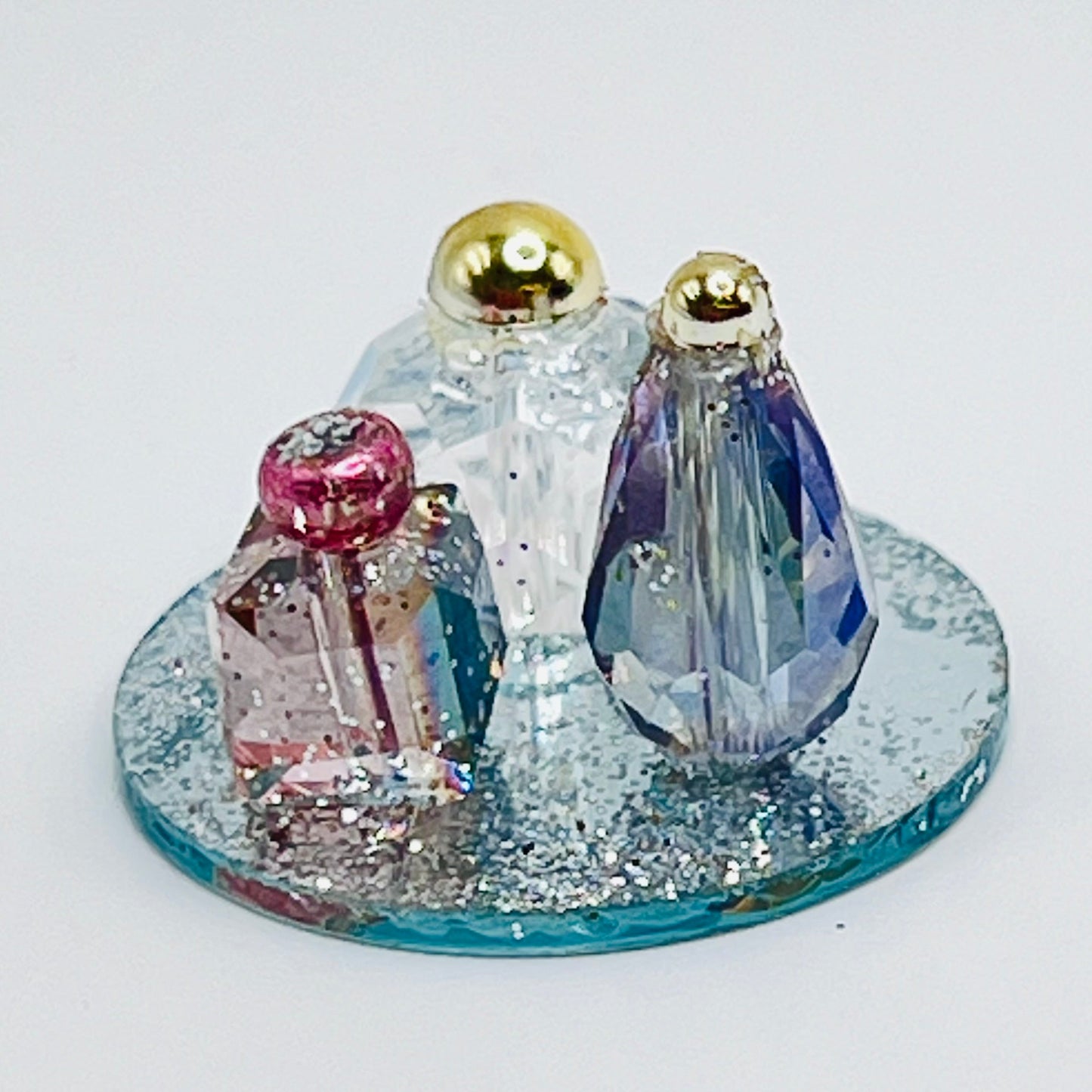Perfume Bottles on Sparkly Tray - 1/12 Scale Dollhouse Miniature
