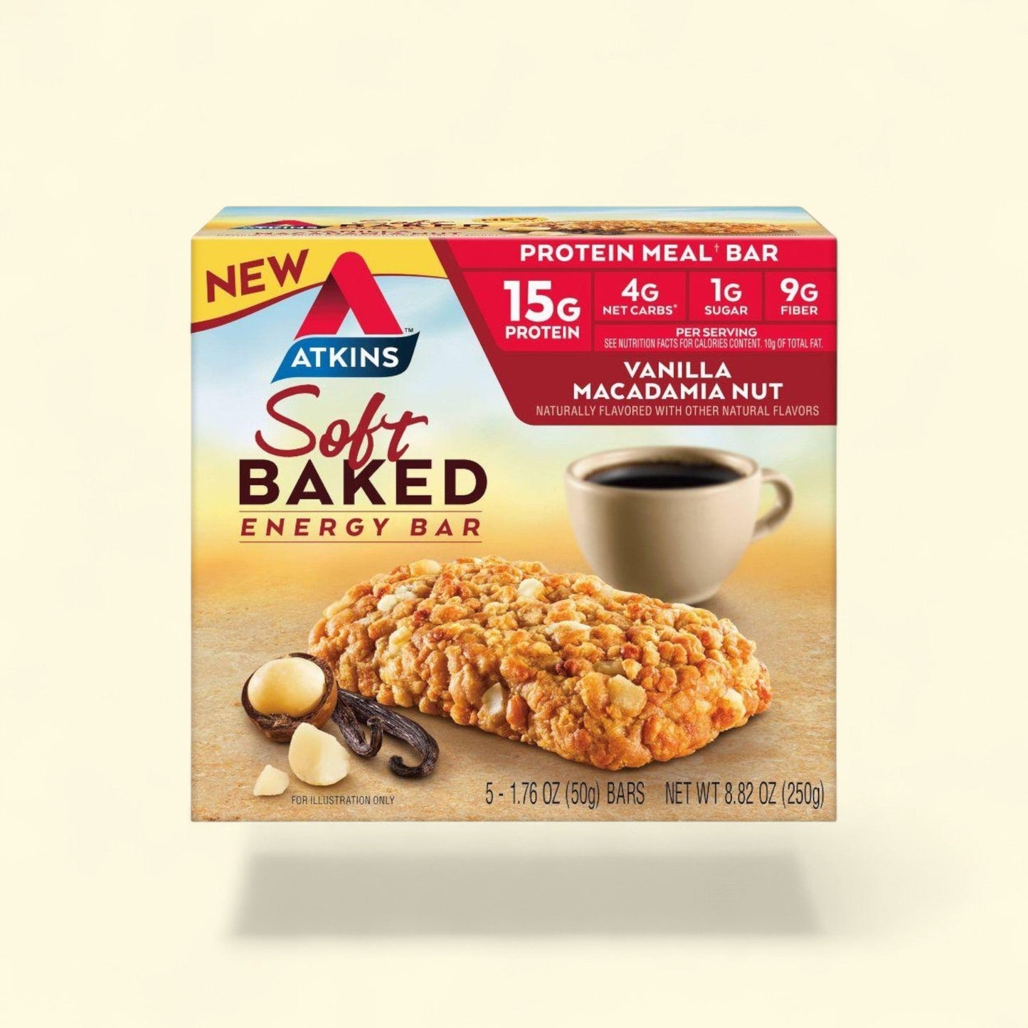 Atkins Energy Meal Bars, Vanilla Macadamia Nut, 8.82oz/5pk