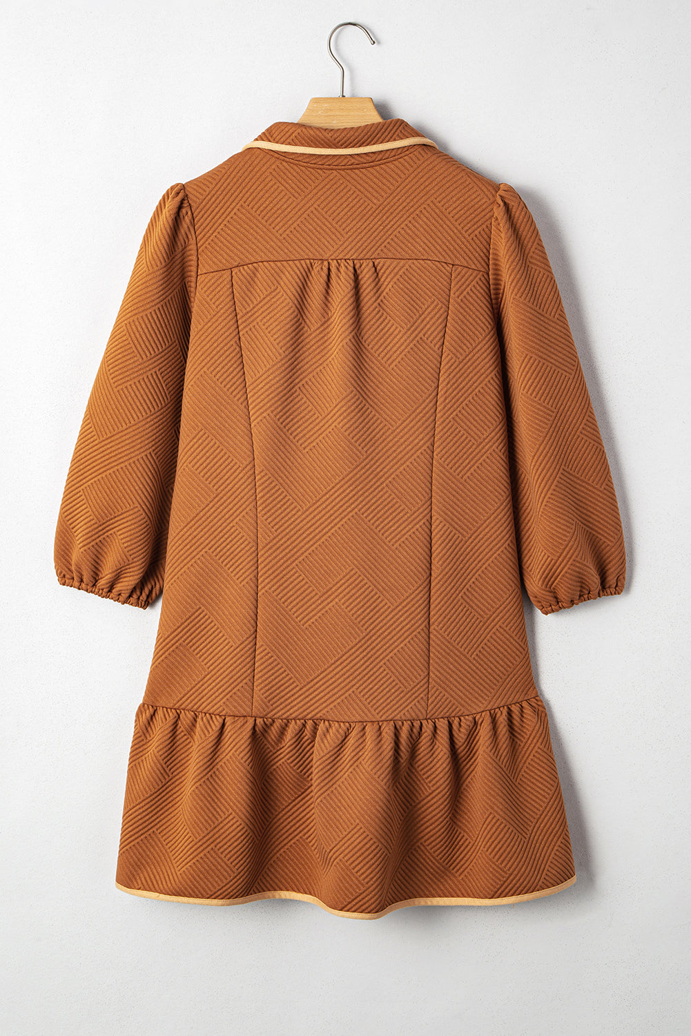 Jungle Green Quarter Zip Collar Bracelet Sleeve Textured Mini Dress