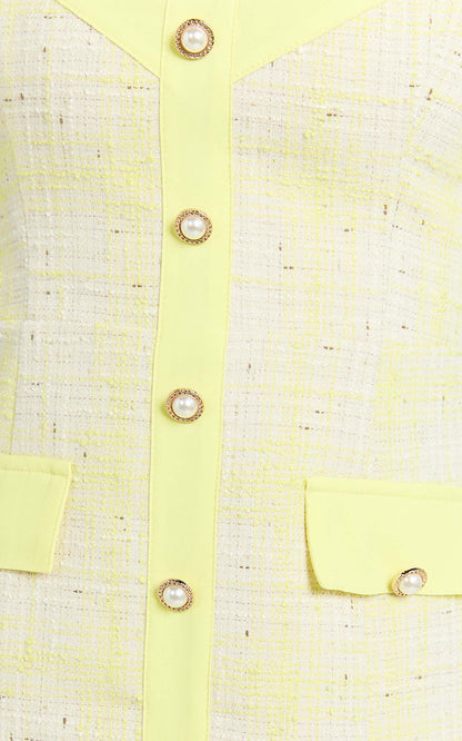 Jada Mini Dress - Sweetheart Neckline Button Up Dress with Hardware Detail in Lemon