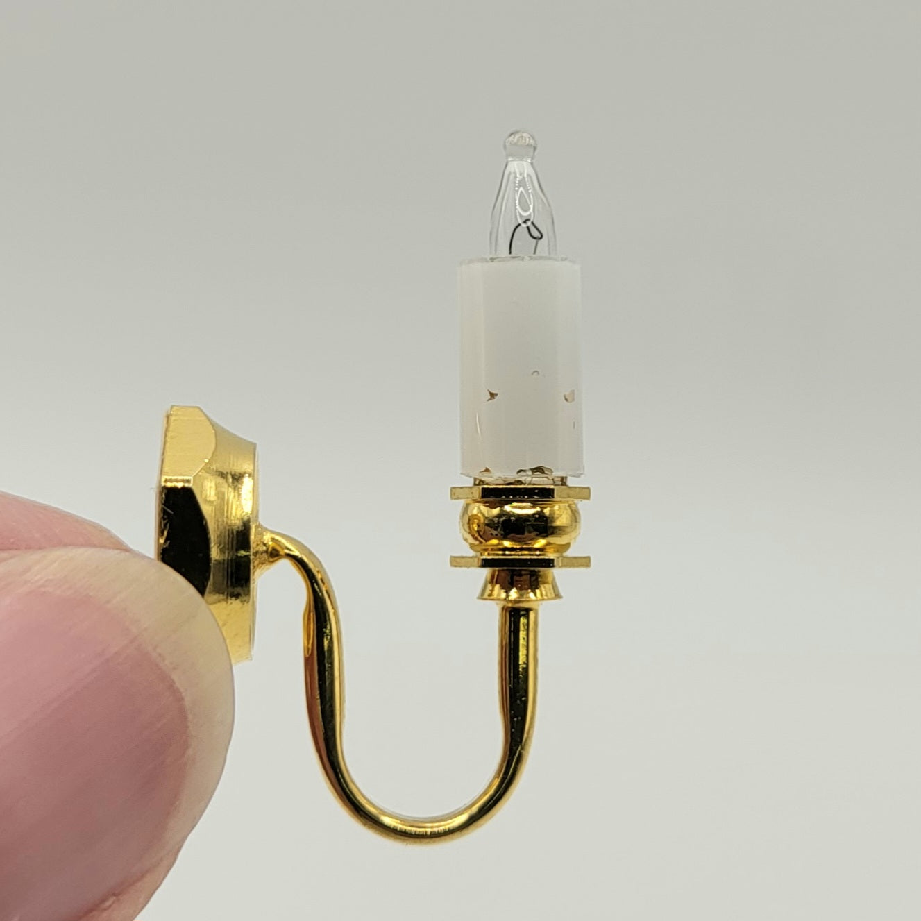 Brass Single Candle Wall Sconce - 12 Volt - 1/12 Scale Dollhouse Miniatures