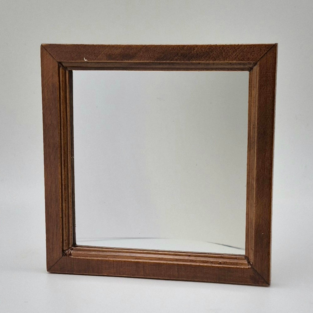 Square Walnut Wall Mirror - 1/12 Scale Dollhouse Miniature