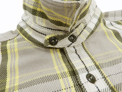 Pherrow's Plaid Flannel Shirt Mens Long Sleeve Checked Button Up Shirt 21W-720WS Beige/Yellow