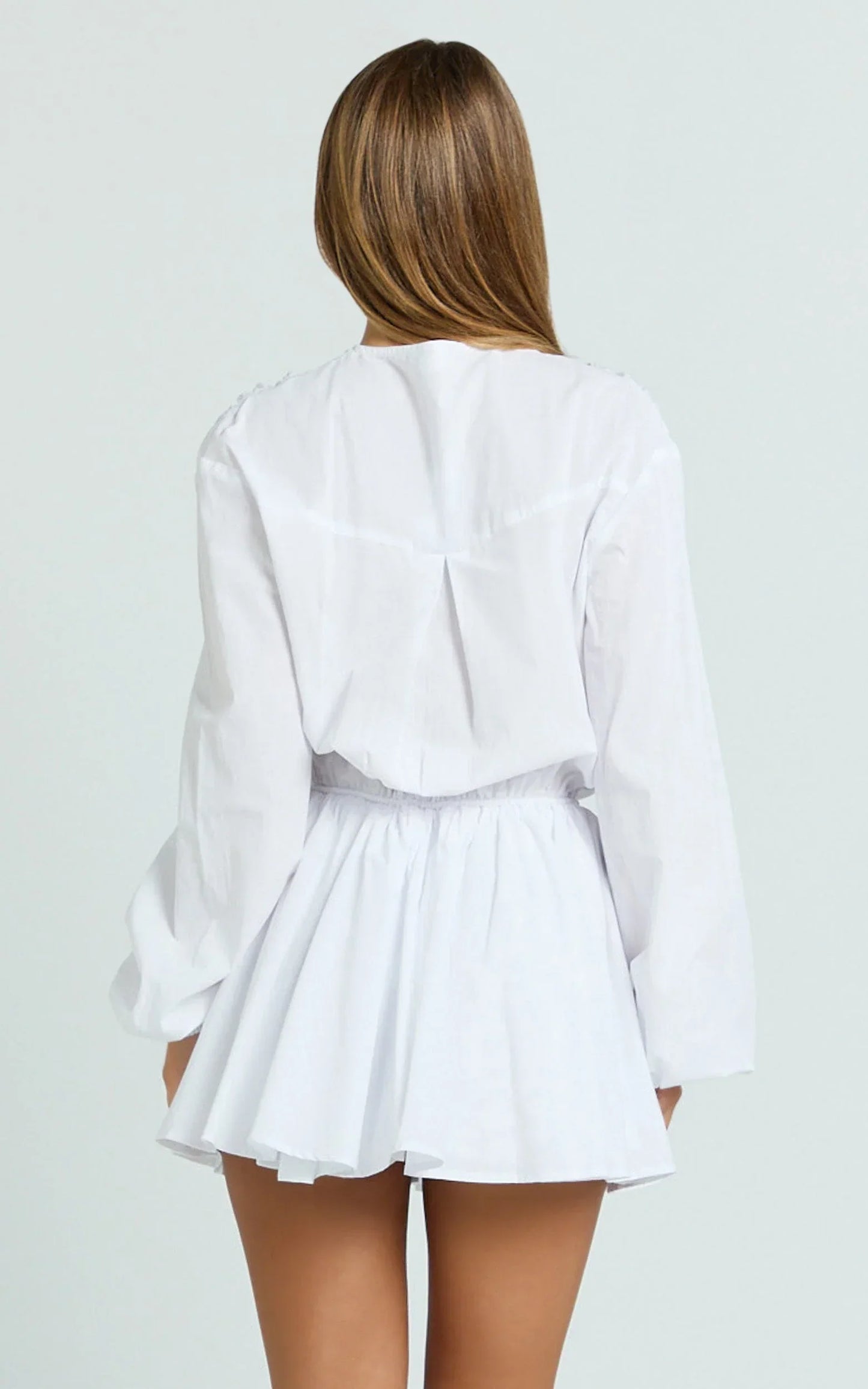 Felix Mini Dress - Front Tie Bishop Sleeve Dress in White