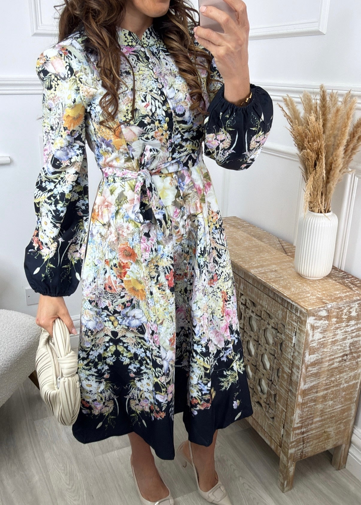 Lavinia Black Floral Midi Dress