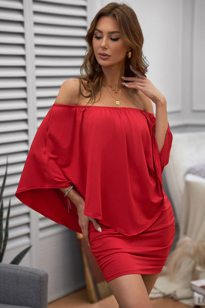 Plus size  Dressing Layered Fiery Red Mini Poncho Dress