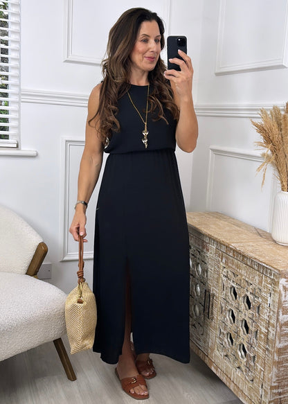 Moira High Neck Maxi Dress With Necklace Black