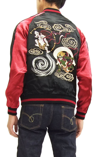 Japanesque Japanese Souvenir Jacket 3RSJ-003 Fujin Raijin Men's Sukajan Black/Red