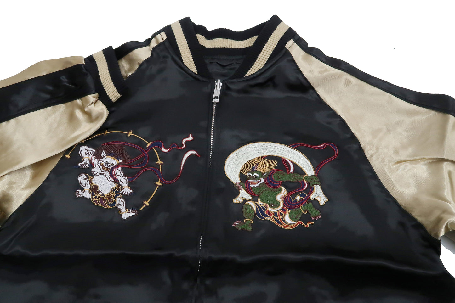 Japanesque Sukajan Men's Japanese Souvenir Jacket Fujin Embroidery 3RSJ-020 Black