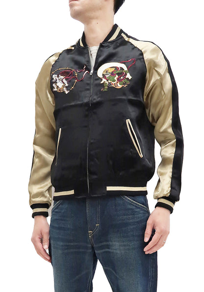 Japanesque Sukajan Men's Japanese Souvenir Jacket Fujin Embroidery 3RSJ-020 Black