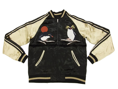 Japanesque Script Japanese Souvenir Jacket 3RSJ-036 Penguin Men's Sukajan Black/Gold