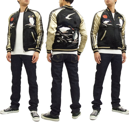 Japanesque Script Japanese Souvenir Jacket 3RSJ-036 Penguin Men's Sukajan Black/Gold