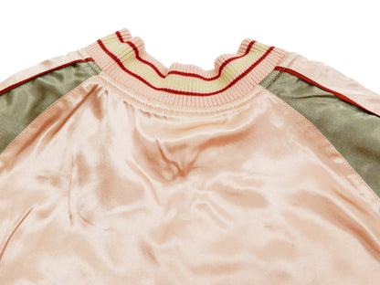 Japanesque Mens Japanese Souvenir Jacket Goldfish Bowl Sukajan 3RSJ-045 Pink/Beige