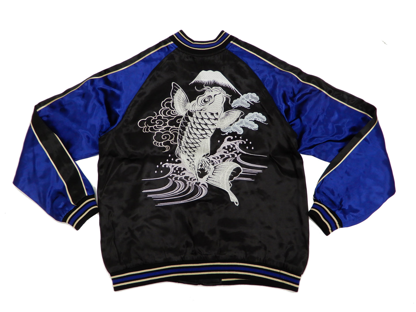 Japanesque Men's Japanese Souvenir Jacket Koi Fish Sukajan 3RSJ-047 Black/Navy-Blue