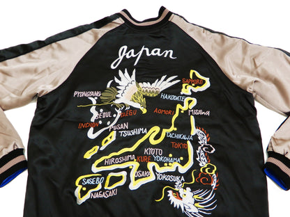 Japanesque Men's Japanese Souvenir Jacket Japan Map x Tiger Sukajan 3RSJ-552 Black/Purple