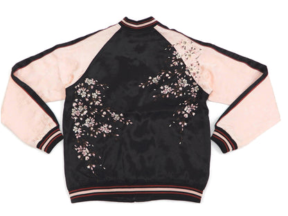 Japanesque Sukajan Jacket Men's Japanese Souvenir Jacket Weeping Cherry 3RSJ-753 Black/Pink