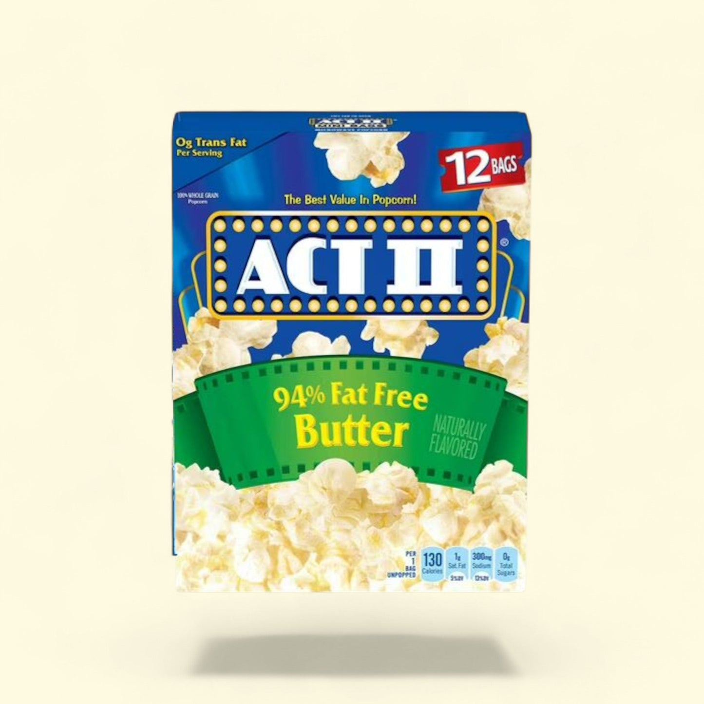Act II Butter Microwave Popcorn 94% Fat Free, 2.71 oz., 12-Count Bags