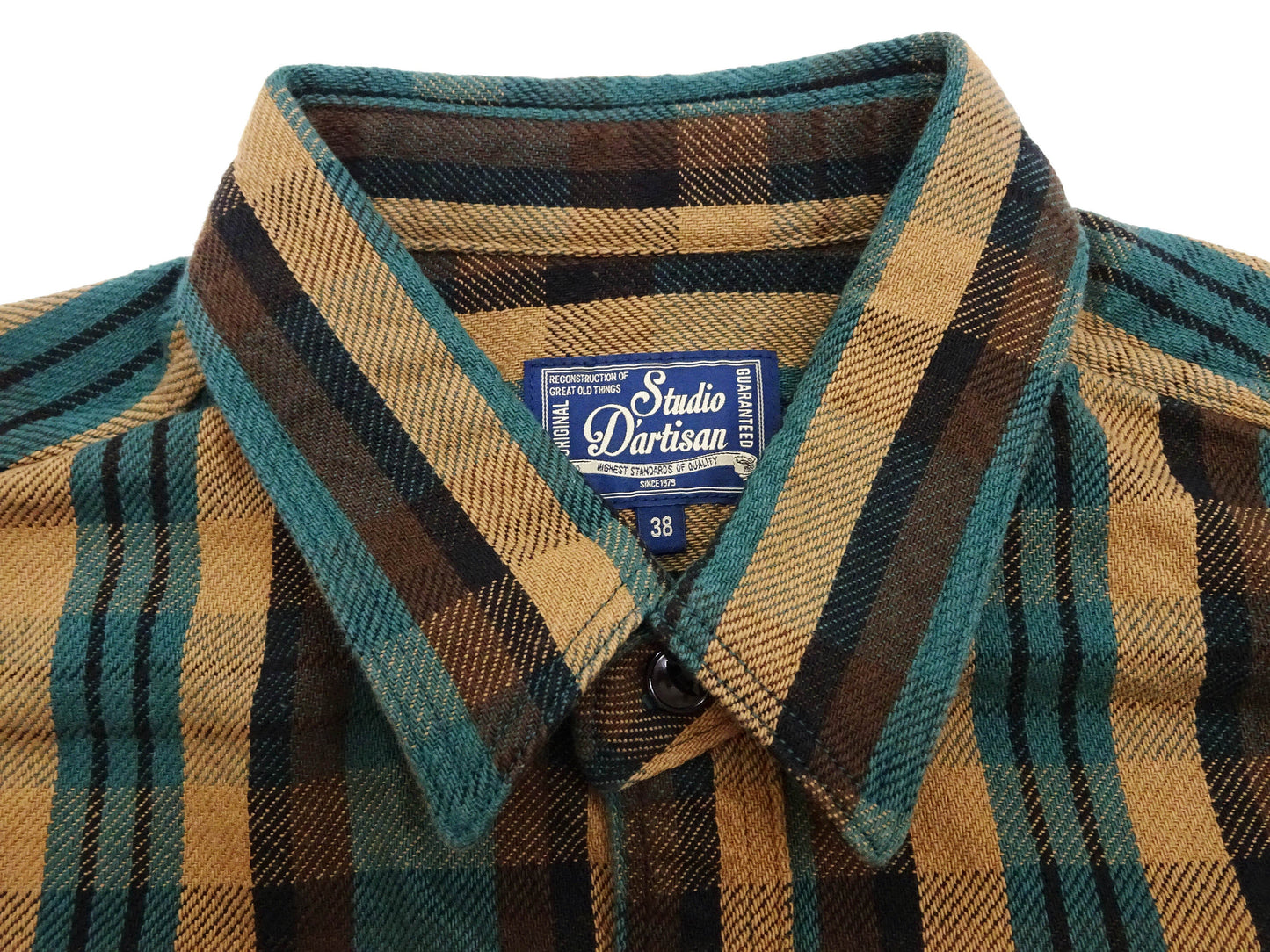 Studio D'artisan Plaid Flannel Shirt Men's Casual Heavyweight Cotton Long Sleeve Button-Up Work Shirt 5714 Green