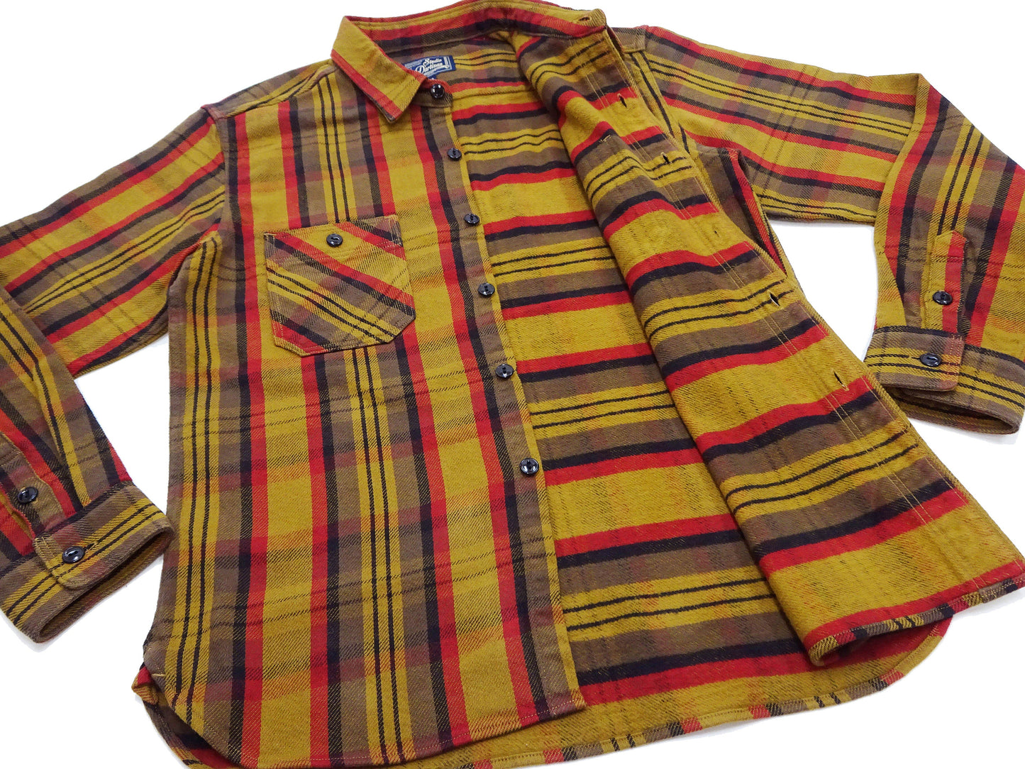 Studio D'artisan Plaid Flannel Shirt Men's Casual Heavyweight Cotton Long Sleeve Button-Up Work Shirt 5714 Yellow