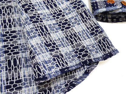 Studio D'Artisan Men's Indigo Plaid Long Sleeve Work Shirt Noragi Boro Sashiko Inspired Made in Japan (SDA 5737)