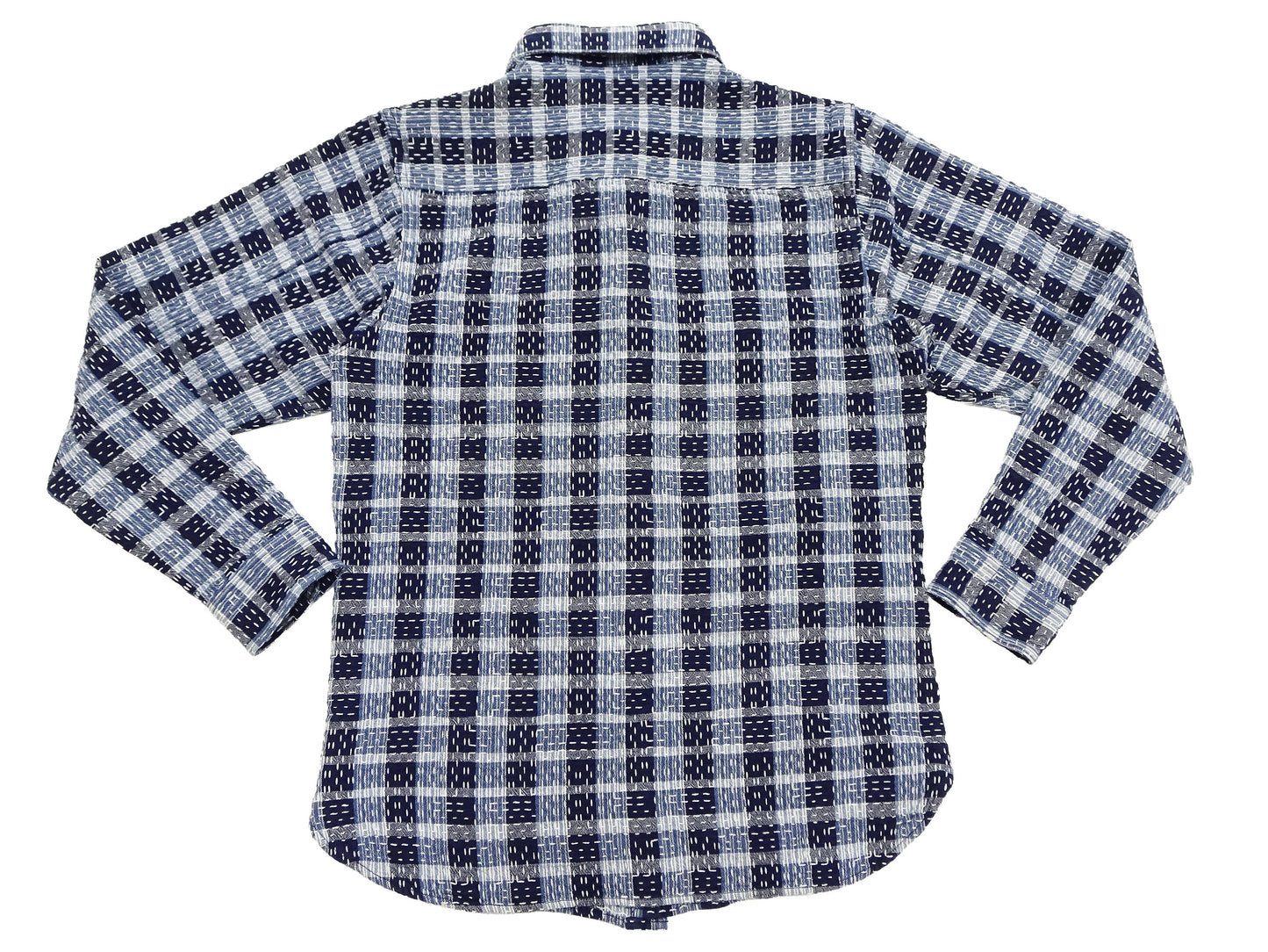 Studio D'Artisan Men's Indigo Plaid Long Sleeve Work Shirt Noragi Boro Sashiko Inspired Made in Japan (SDA 5737)