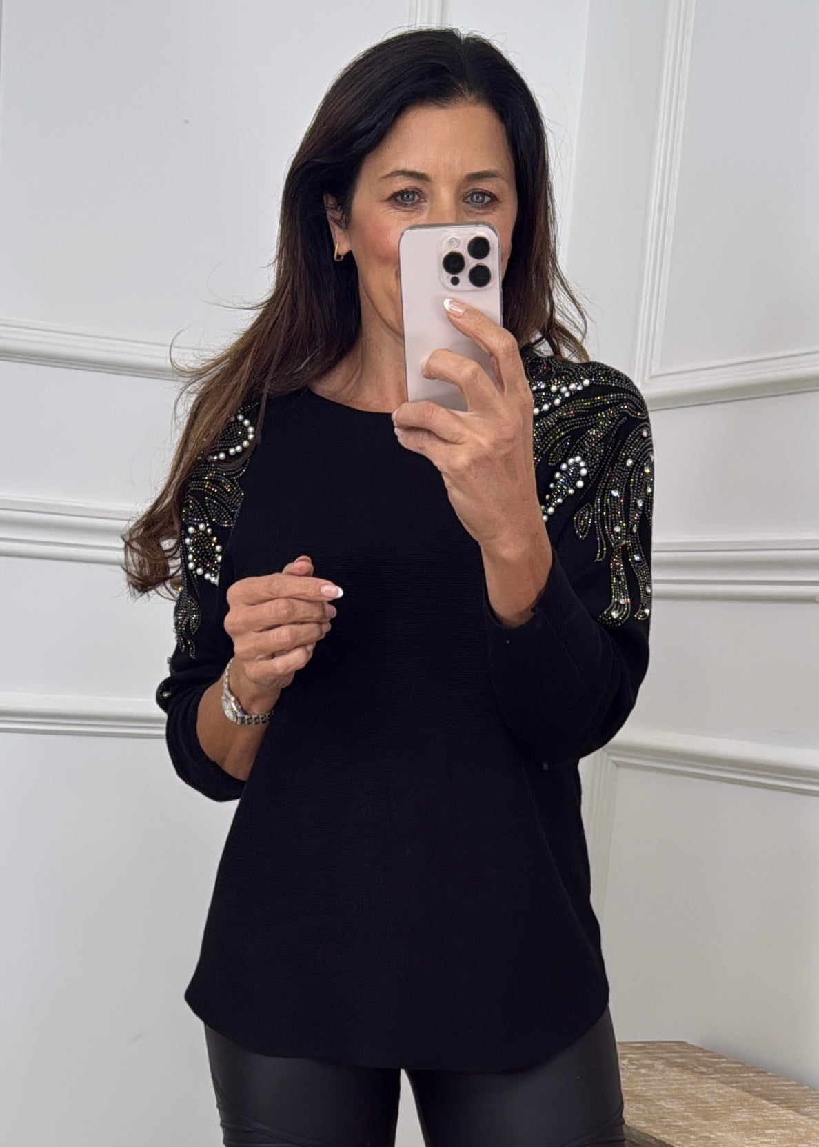 Samara Black Embellished Shoulder Knit Jumper