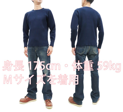 Studio D'Artisan Men's Heavyweight Waffle Knit Thermal Long Sleeve T-Shirt - 100% Cotton, Crew Neck, Ribbed Cuffs, Raw-edge hem, Made in Japan (SDA 9936) Navy-Blue