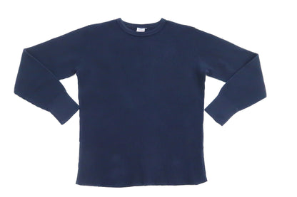 Studio D'Artisan Men's Heavyweight Waffle Knit Thermal Long Sleeve T-Shirt - 100% Cotton, Crew Neck, Ribbed Cuffs, Raw-edge hem, Made in Japan (SDA 9936) Navy-Blue