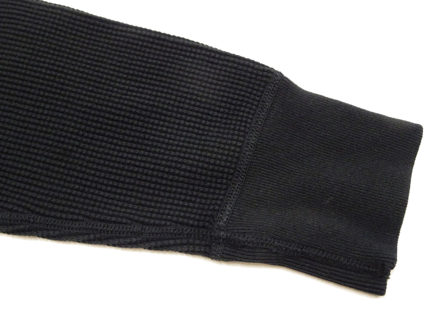 Studio D'Artisan Men's Heavyweight Waffle Knit Thermal Long Sleeve T-Shirt - 100% Cotton, Crew Neck, Ribbed Cuffs, Raw-edge hem, Made in Japan (SDA 9936) Black