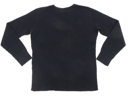 Studio D'Artisan Men's Heavyweight Waffle Knit Thermal Long Sleeve T-Shirt - 100% Cotton, Crew Neck, Ribbed Cuffs, Raw-edge hem, Made in Japan (SDA 9936) Black