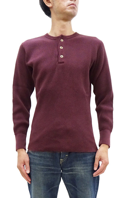 Studio D'Artisan Men's Heavyweight Waffle Knit Thermal Henley Long Sleeve T-Shirt - 100% Cotton, Ribbed Crew Neck Band, Ribbed Cuffs, Raw-edge hem, Made in Japan (SDA 9937) Burgundy