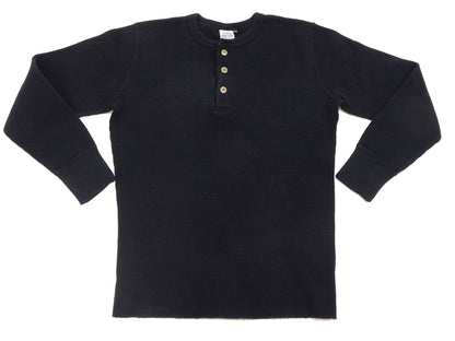 Studio D'Artisan Men's Heavyweight Waffle Knit Thermal Henley Long Sleeve T-Shirt - 100% Cotton, Ribbed Crew Neck Band, Ribbed Cuffs, Raw-edge hem, Made in Japan (SDA 9937) Black