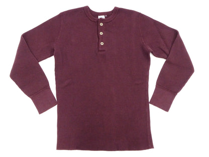 Studio D'Artisan Men's Heavyweight Waffle Knit Thermal Henley Long Sleeve T-Shirt - 100% Cotton, Ribbed Crew Neck Band, Ribbed Cuffs, Raw-edge hem, Made in Japan (SDA 9937) Burgundy