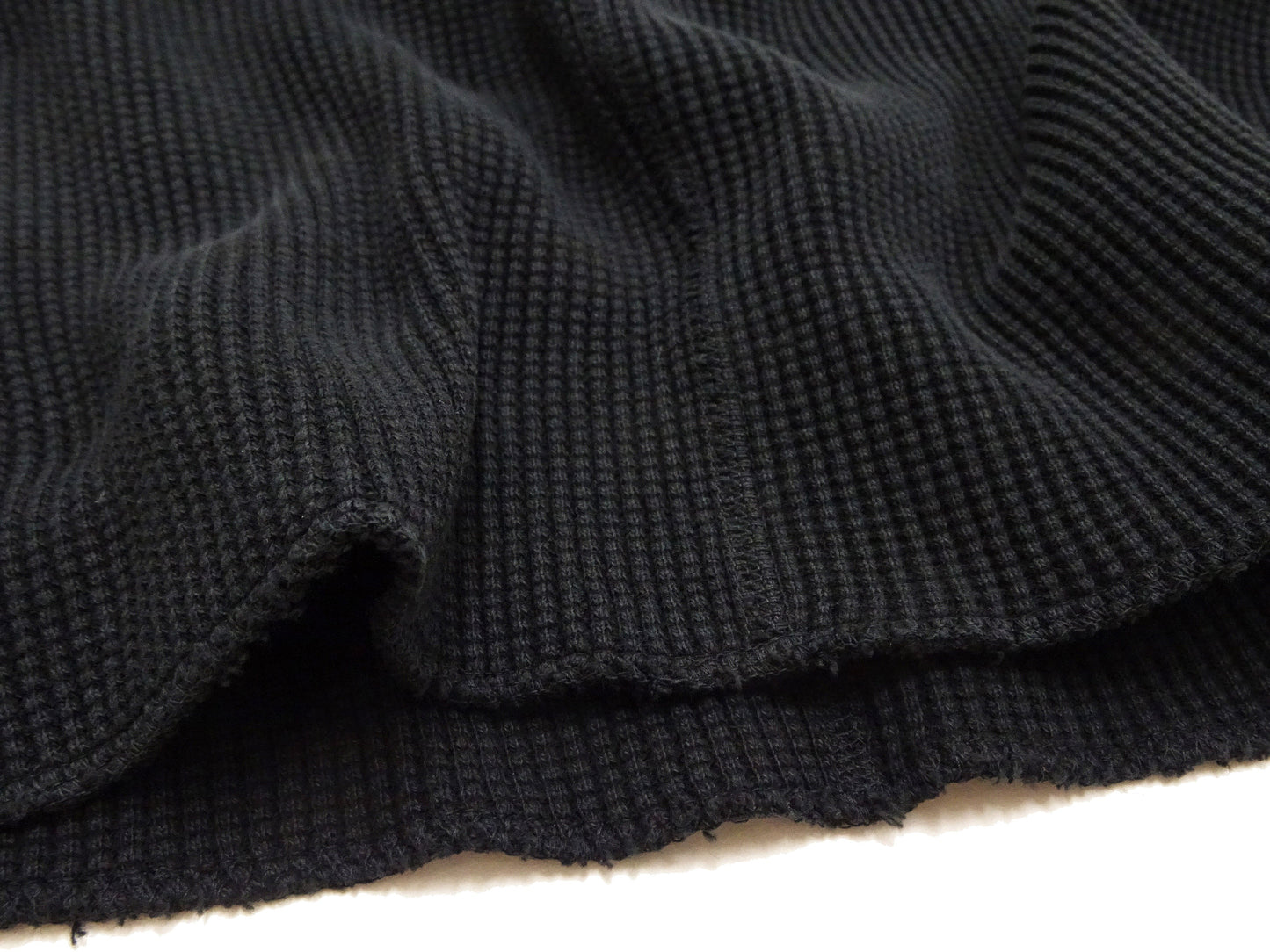 Studio D'Artisan Men's Heavyweight Waffle Knit Thermal Henley Long Sleeve T-Shirt - 100% Cotton, Ribbed Crew Neck Band, Ribbed Cuffs, Raw-edge hem, Made in Japan (SDA 9937) Black