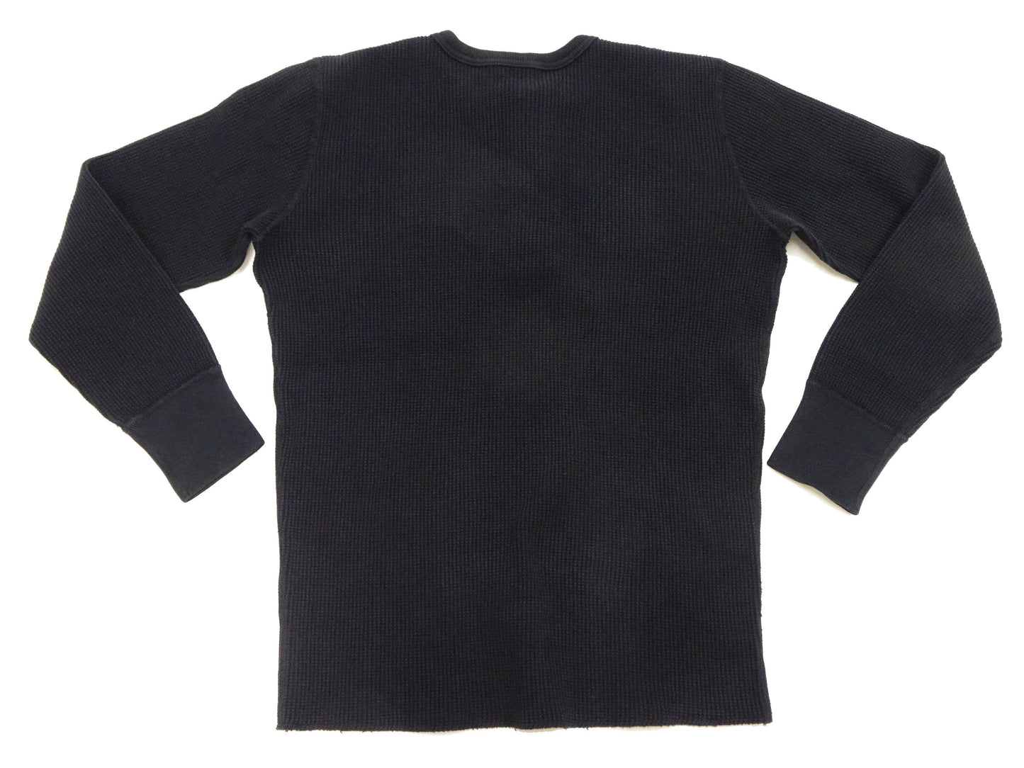 Studio D'Artisan Men's Heavyweight Waffle Knit Thermal Henley Long Sleeve T-Shirt - 100% Cotton, Ribbed Crew Neck Band, Ribbed Cuffs, Raw-edge hem, Made in Japan (SDA 9937) Black
