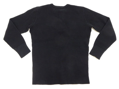Studio D'Artisan Men's Heavyweight Waffle Knit Thermal Henley Long Sleeve T-Shirt - 100% Cotton, Ribbed Crew Neck Band, Ribbed Cuffs, Raw-edge hem, Made in Japan (SDA 9937) Black