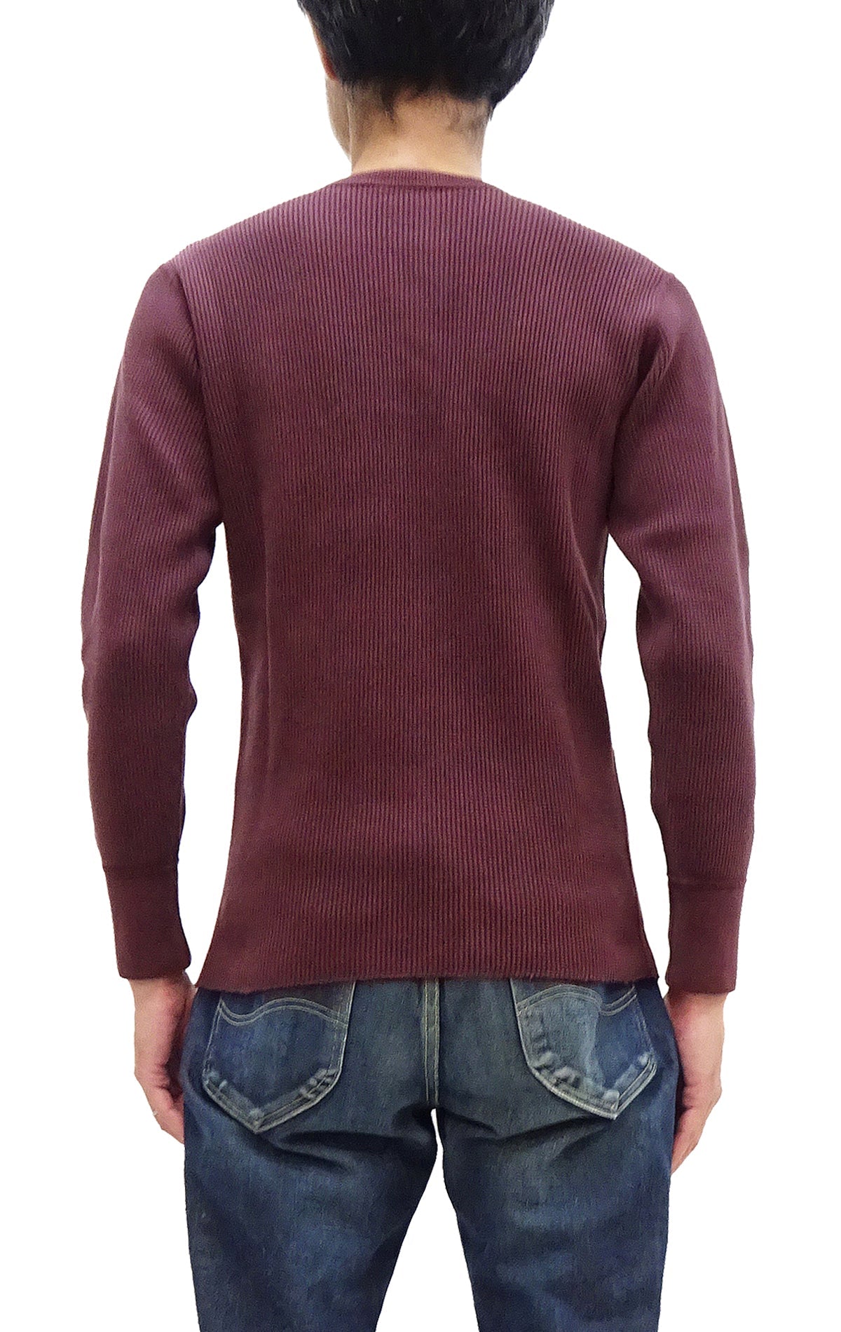 Studio D'Artisan Men's Heavyweight Waffle Knit Thermal Henley Long Sleeve T-Shirt - 100% Cotton, Ribbed Crew Neck Band, Ribbed Cuffs, Raw-edge hem, Made in Japan (SDA 9937) Burgundy