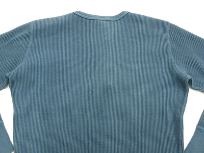Studio D'Artisan Men's Heavyweight Waffle Knit Thermal Henley Long Sleeve T-Shirt - 100% Cotton, Ribbed Crew Neck Band, Ribbed Cuffs, Raw-edge hem, Made in Japan (SDA 9937) Faded-Blue