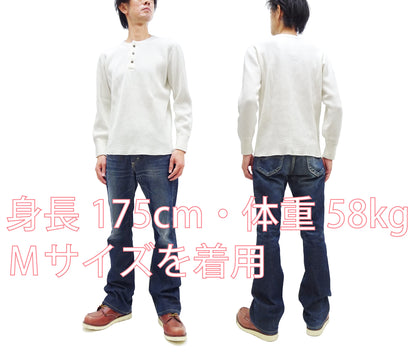 Studio D'Artisan Men's Heavyweight Waffle Knit Thermal Henley Long Sleeve T-Shirt - 100% Cotton, Ribbed Crew Neck Band, Ribbed Cuffs, Raw-edge hem, Made in Japan (SDA 9937) White