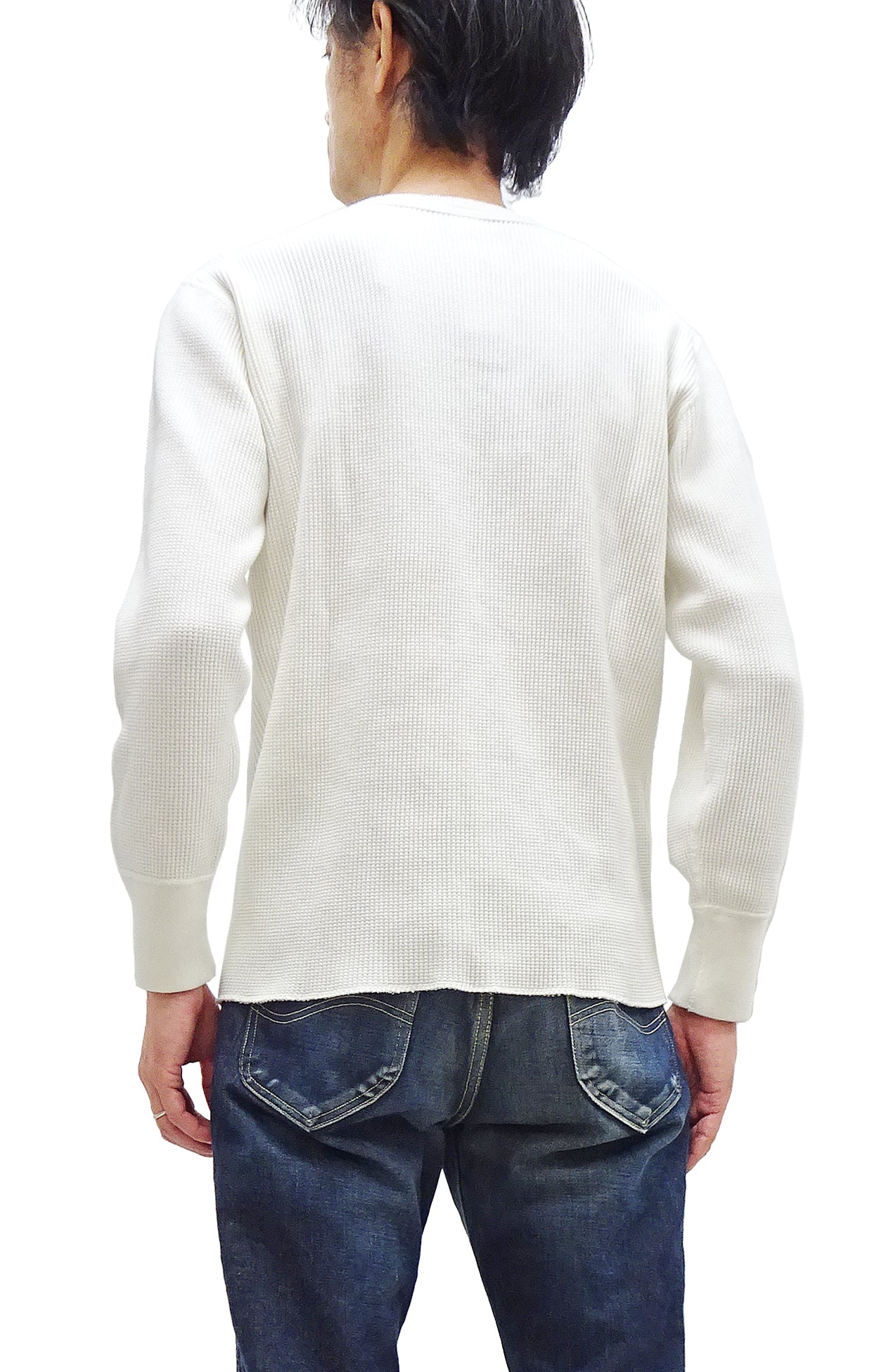 Studio D'Artisan Men's Heavyweight Waffle Knit Thermal Henley Long Sleeve T-Shirt - 100% Cotton, Ribbed Crew Neck Band, Ribbed Cuffs, Raw-edge hem, Made in Japan (SDA 9937) White
