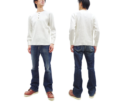Studio D'Artisan Men's Heavyweight Waffle Knit Thermal Henley Long Sleeve T-Shirt - 100% Cotton, Ribbed Crew Neck Band, Ribbed Cuffs, Raw-edge hem, Made in Japan (SDA 9937) White