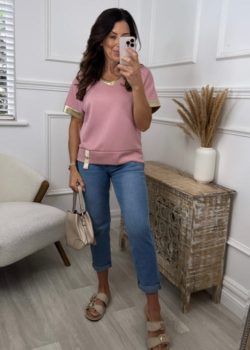 Josephine Pale Pink Golden Trim Top