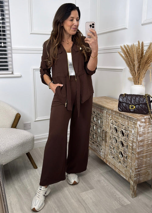 Melody Brown Drawstring Jacket Set