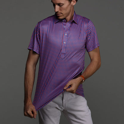 Semi-Spread Collar Polo Tribeca Red and Blue Gingham