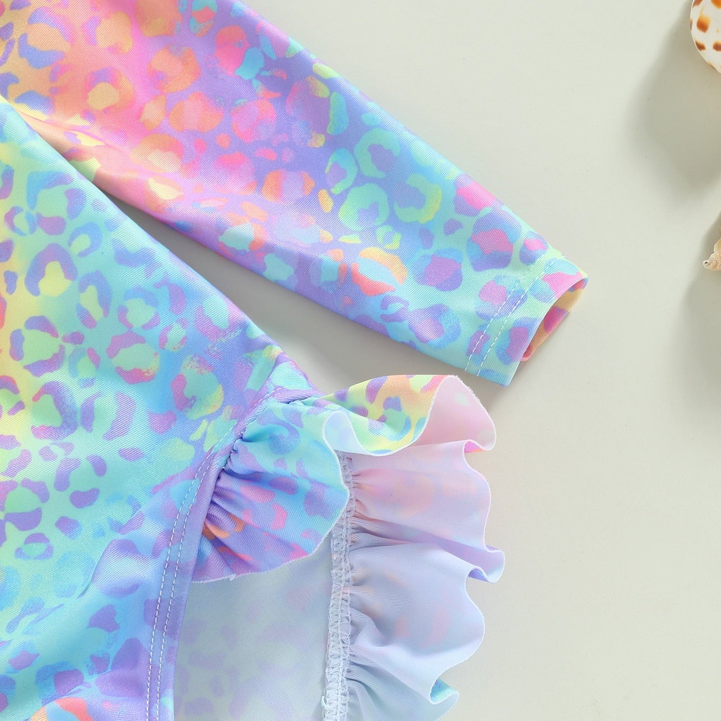 RAINBOW LEOPARD Ruffle Swimsuit