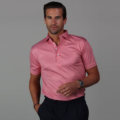 Semi-Spread Collar Polo Red Houndstooth