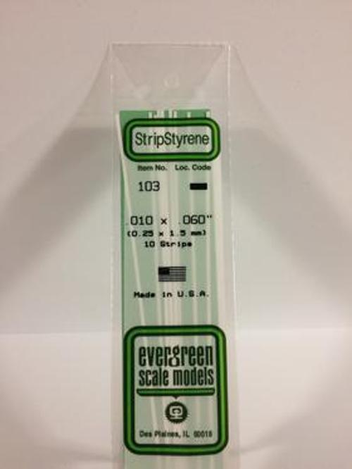 Evergreen .010" x .060" White Strip - Polystyrene - #103